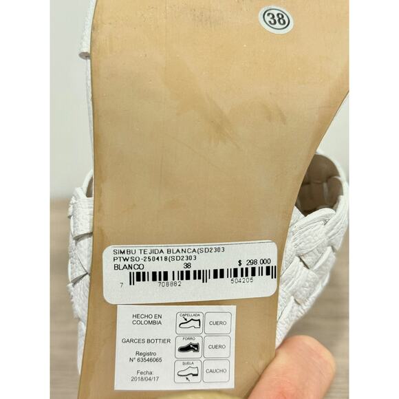 NWT Garces Bottier Woven Strap Round Block Heel Slide Sandals White Womens EU 38 - Picture 5 of 6